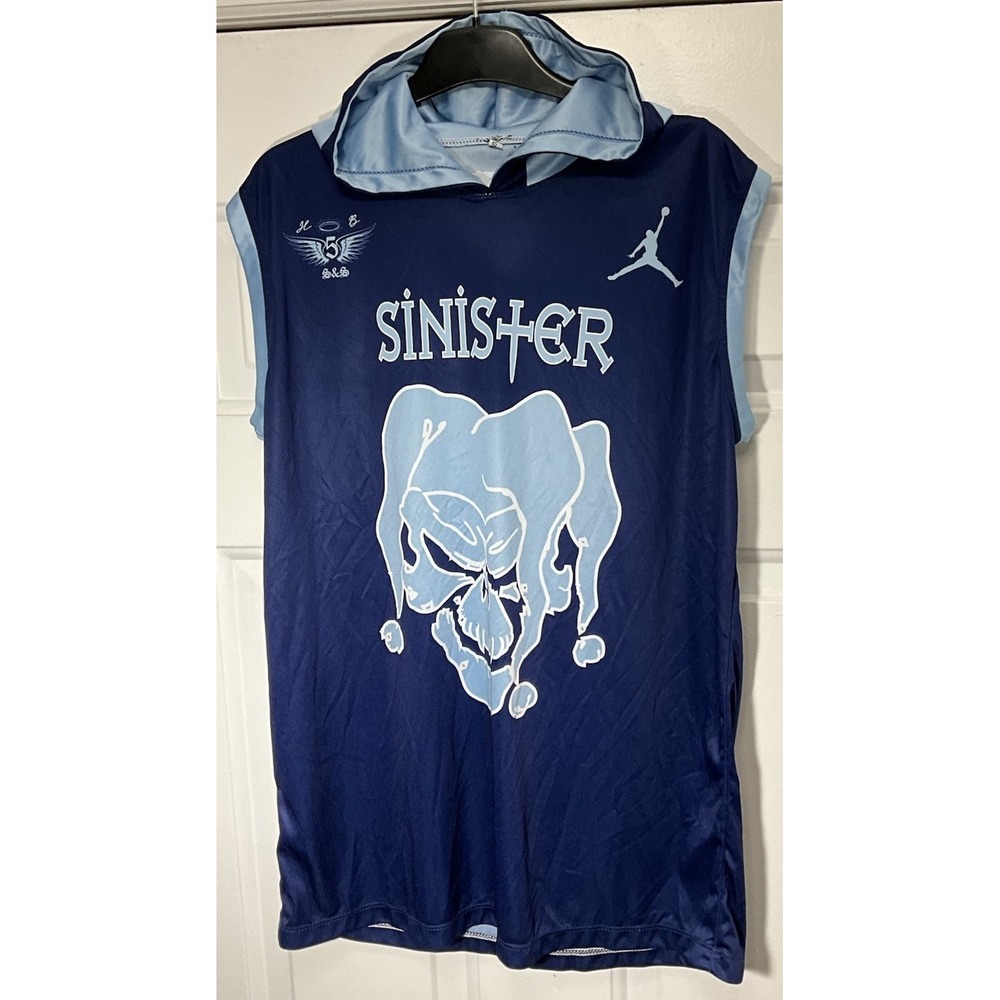Sinister Brand Jordan Secret Weapon Blue Hooded Basketball Jersey Men's Small
